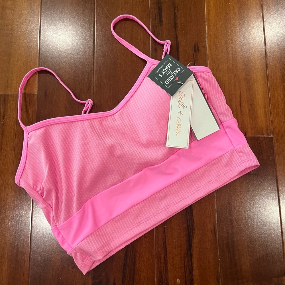New NWT Salt + Cove Pink Bikini Swim Top Ribbed Crop Tankini Peony Size Small